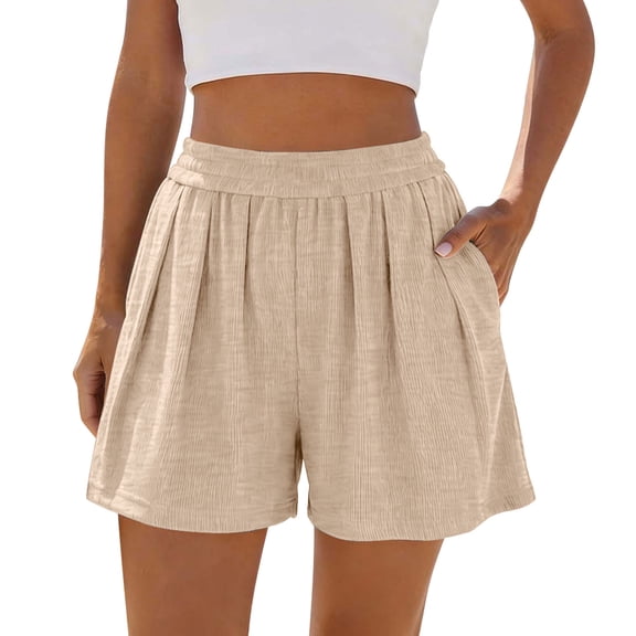 hlysgo Womens Casual Pajama Shorts Summer Loose Fit Lounge Sleep Short Elastic Waist Wide Leg Comfy Soft Shorts with Pockets Beige,M