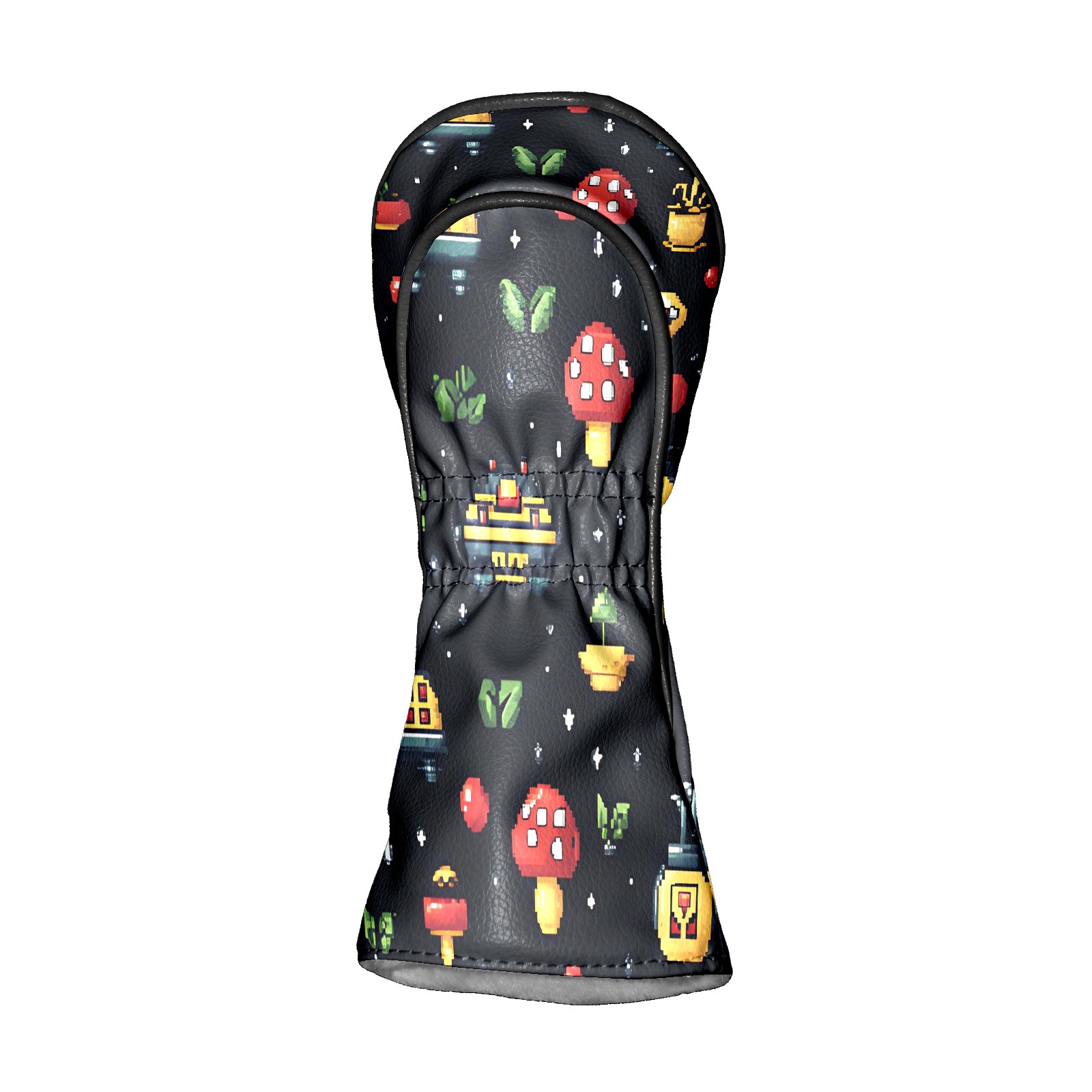 Golf Club Covers, Black Alien Elements Premium PU Leather Driver Hybrid Putter Head Covers with Velvet Lining, Waterproof Golf Gifts for Men Women
