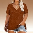 thumbnail image 2 of CYMMPU Womens Plus Size Tops Basic Summer Shirts Short Sleeve V Neck Tunics Casual T-Shirt Loose Fits Blouse Brown XXXL, 2 of 6