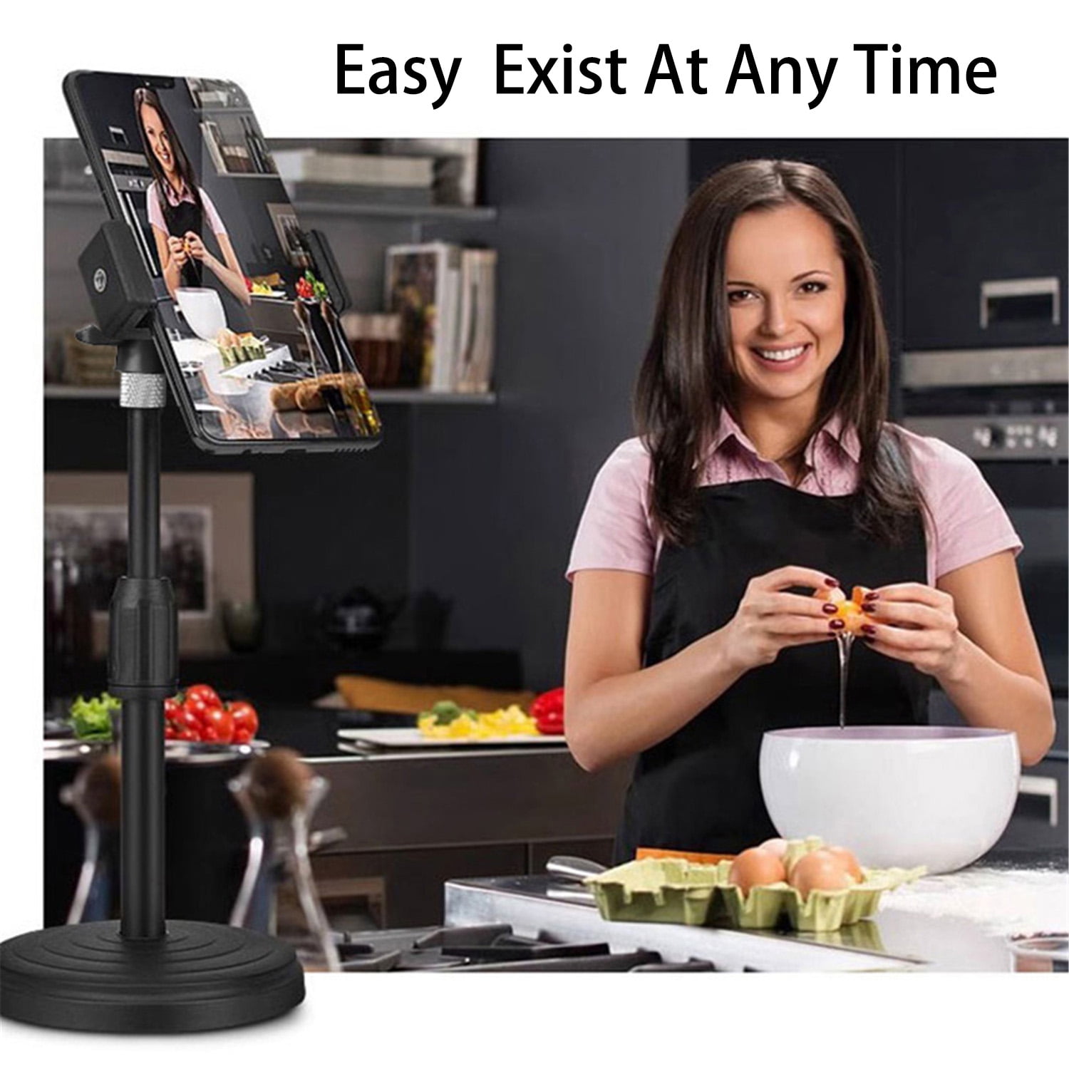 Adjustable Phone Stand for Desk, Height & Angle Adjustable Cell Phone Holder with Heavy Base, 360° Rotating Desktop Stand for Video Recording, FaceTime, TikTok, Zoom, Compatible with iPhone & Android