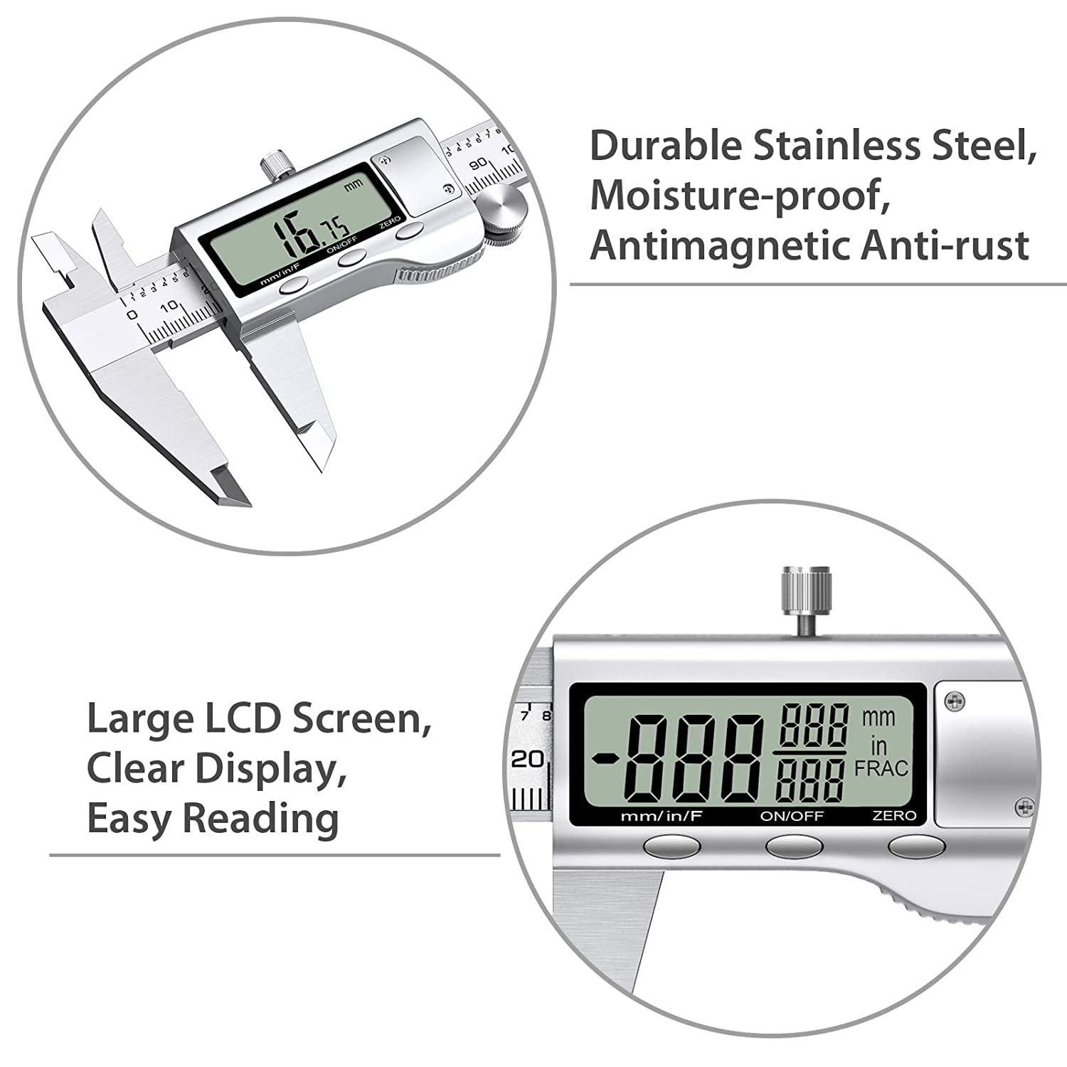 Proster 6" Digital Vernier Caliper with 32 Feeler Gauges- Inch/Metric/Fraction Conversion, Stainless Steel, LCD Screen - for Inner/Outer Diameter, Depth, Width Measurement (150mm)