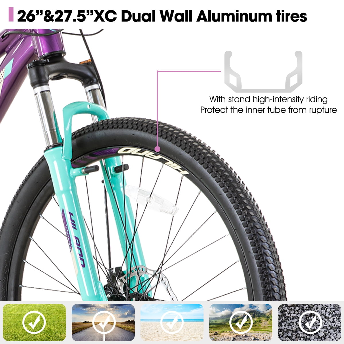 Hiland Mountain Bike for Woman, Shimano 21 Speed 26 inch Wheels Mountain Bicycle, Purple
