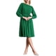 thumbnail image 2 of Vestido de línea A de mujer con cuello barco, mangas abullonadas largas, lazo en la cintura, casual, color verde, 2 of 5