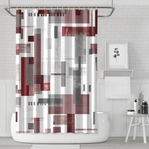Burgundy Red Geometric Shower Curtain White and Grey Shower Curtain Set with Hooks Water Repellent Modern Elegant Shower Curtains for Women Bathroom Accessories Decor 72x72 Inch Cranberry Ruby Red Rio