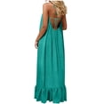 thumbnail image 7 of aohooy Spaghetti Strap Maxi Cami Dresses Backless Women Flowy Ruffle Hem Summer Beach Vacation Sun Dresses Sky Blue,S, 7 of 7