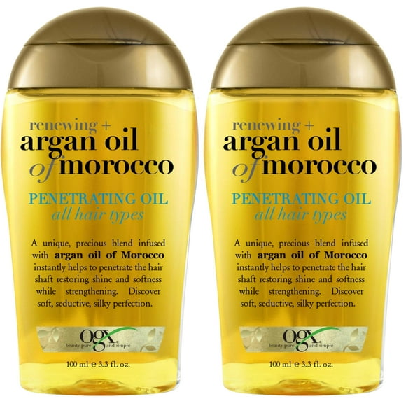 Tratamiento de aceite capilar OGX, aceite de argán renovador, Marruecos, 100 ml x 2