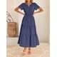 thumbnail image 5 of Vestido midi ZESICA, casual de verano, manga corta, cuello en V, azul marino, 5 of 9