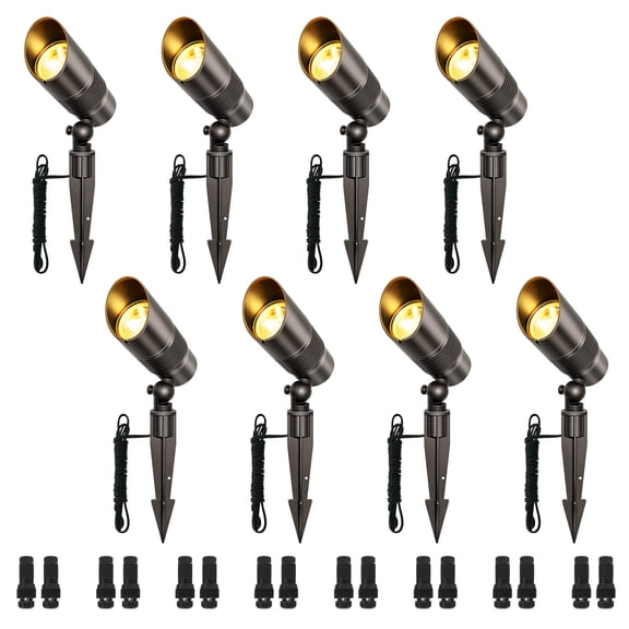 8-Pack Landscape Spot Lights Outdoor, 2700K-5000K Adjustable, 7W 580LM, IP65 Waterproof, CRI 90 , 12V Low Voltage Landscape Lighting for Garden, Yard, Bronze, ETL Listed