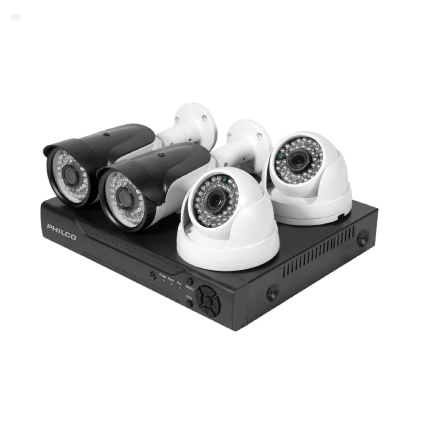 Dvr 4 Canales + 2 Cámaras Exterior + 2 Cámaras Interior Philco