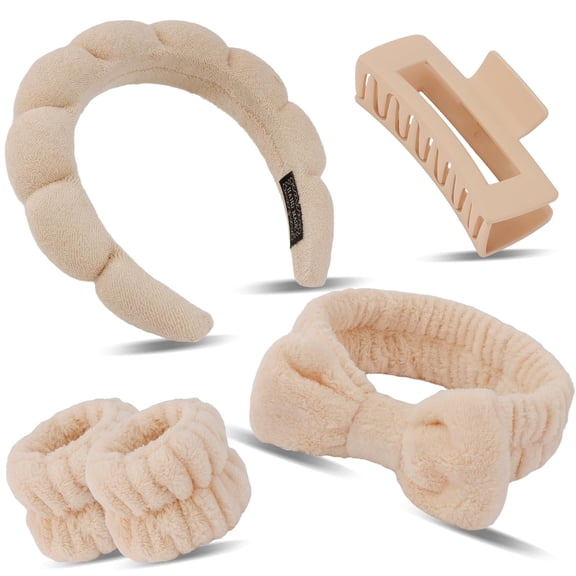ZHUYING Spa Headband Wristband Set with Hair Clips Skincare Headbands for Washing Face Skin Care Puffy Makeup Headband Wrist Bands Preppy Teen Girl Gifts Cute Trendy Stuff Hair Accessories for Women