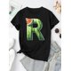thumbnail image 2 of 1pc Watermelon Stripe Letter R Print T-Shirt, Women'S Fashion Casual Crew Neck Short Sleeve Tee, Polyester Knit Fabric, Medium Stretch, Geometric Pattern, All-Season Comfort Fit, 2 of 8