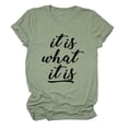 thumbnail image 1 of Camiseta informal suave de verano con cuello redondo y manga corta para mujer, camiseta verde oliva con letras negras de gran tamaño, 1 of 4