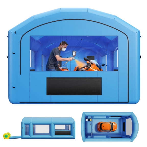 VEVOR Inflatable Paint Booth, 23 x 13 x 9 ft, Portable Spray Booth with 480W 750W Blowers, Large Filter Cotton, Changing Area, Arched Roof Painting Tent for ATV, Motorcycle, Medium Furniture, Blue