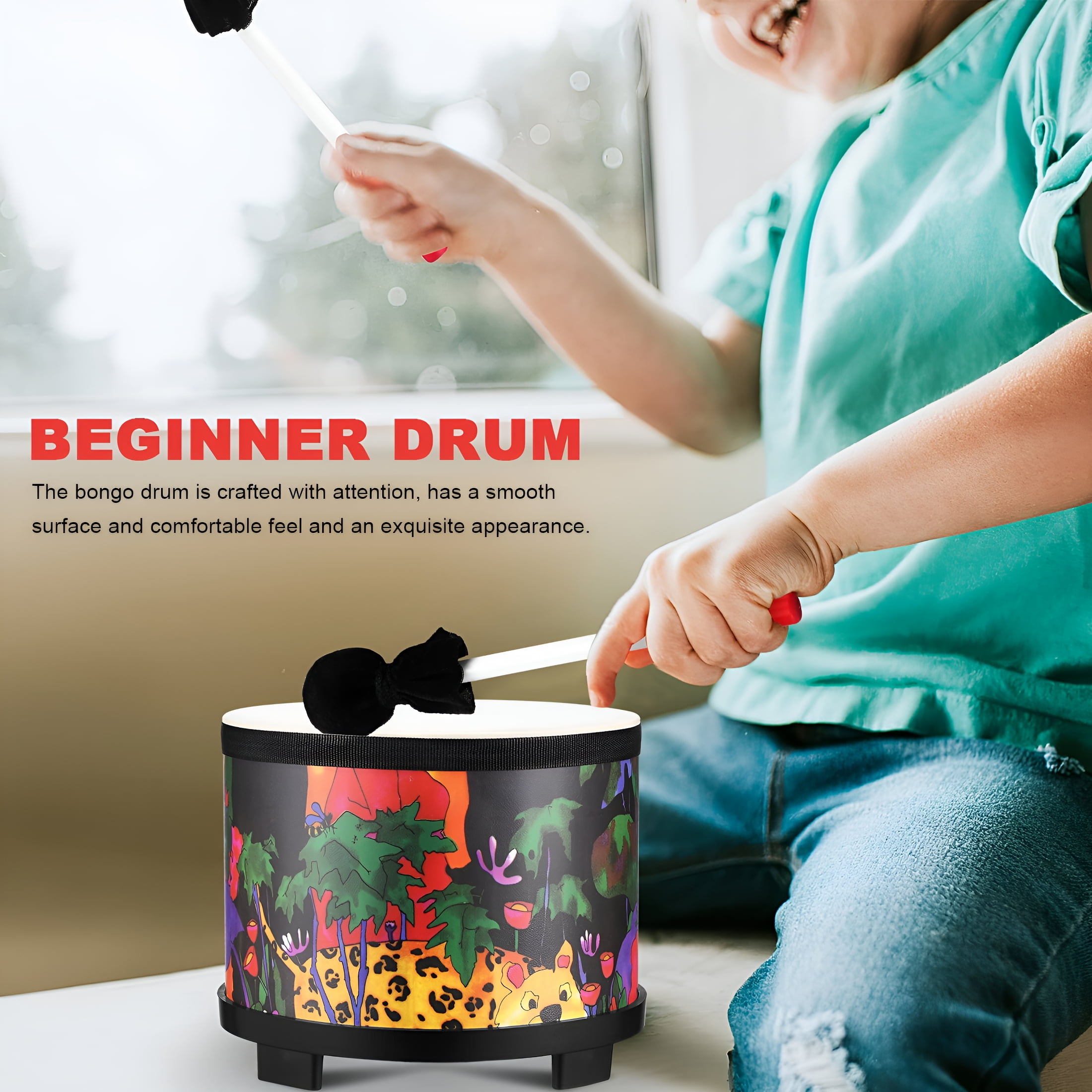 QAYOZ Bongo Drum Percussion Instrument 8 Inch Bongo Drum Set Music Instruments For Adults Kids Toddlers