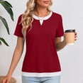 thumbnail image 4 of ZHYou 2 in 1 Layered Short Sleeve T Shirts for Women Casual Loose Fit Crew Neck Color Block Summer Tops Red L, 4 of 6