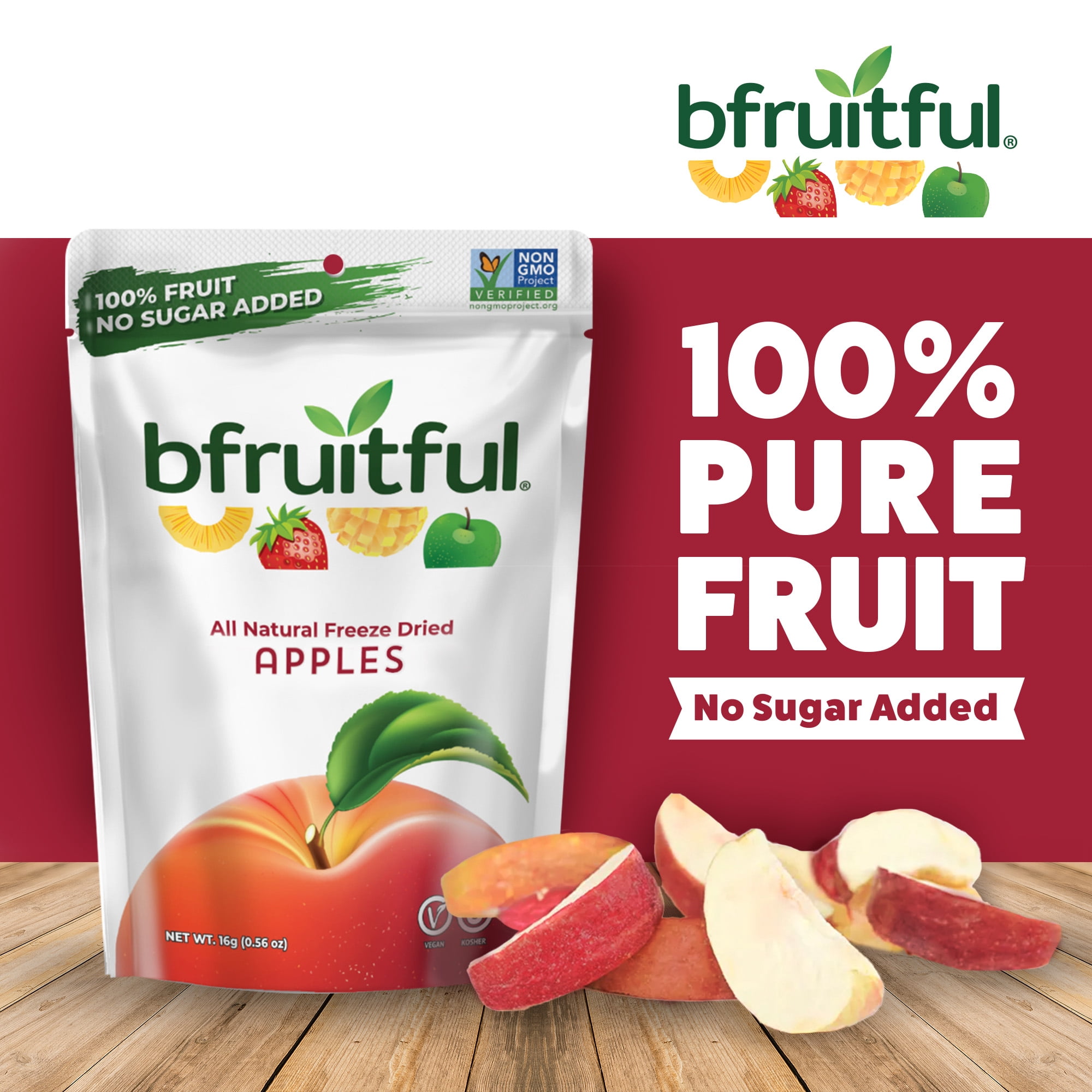 bfruitful Freeze-Dried Fruit Apples, Gluten Free, 12- 0.56 oz Bags