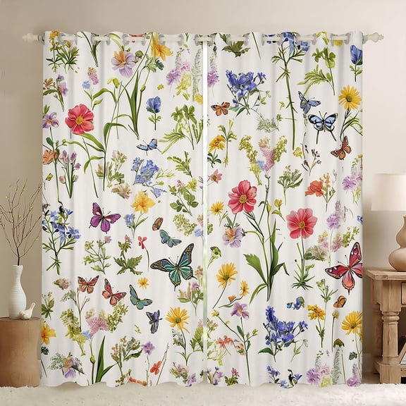 Erosebridal Colorful Flowers Black Out Curtains for Girls, Chic Butterfly Curtains Pack of 2 (42x63 Each)