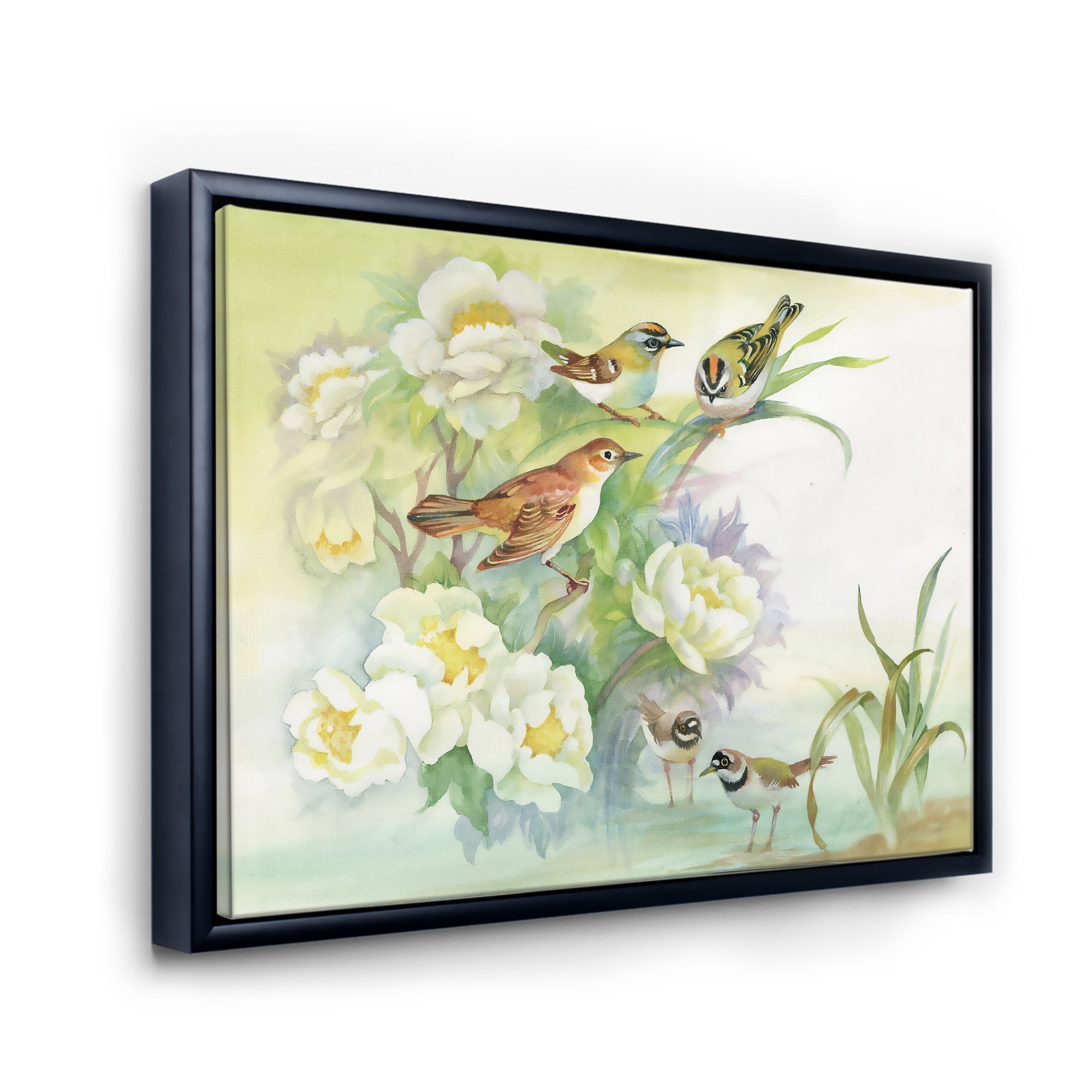 Designart 'Birds and Flowers In Rustic Scenery' Traditional Framed Canvas Wall Art Print