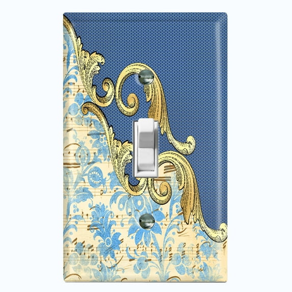 Metal Light Switch Plate Cover Blue Floral Damask Frame Honeycomb Trim DAM058