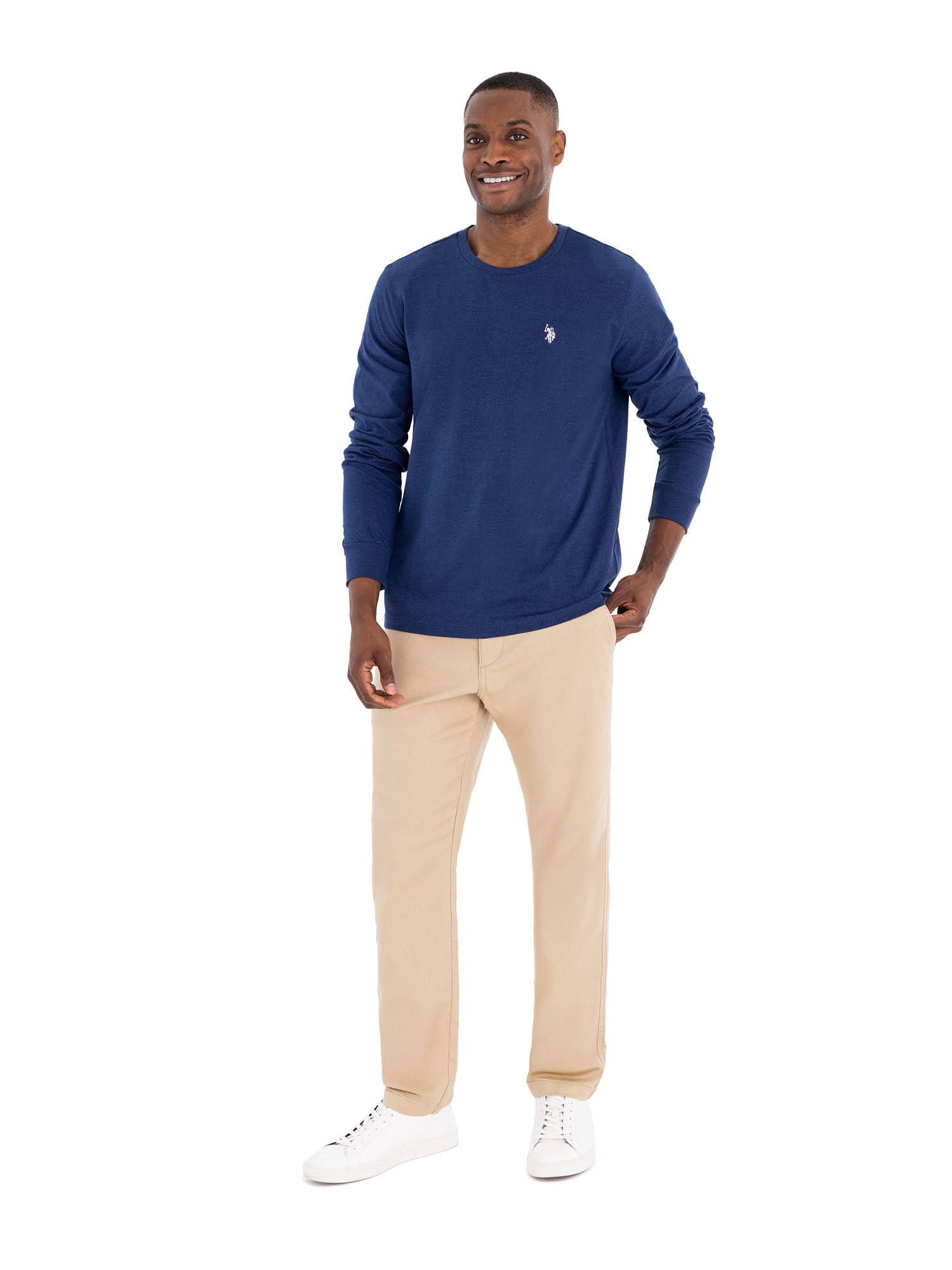 U.S. Polo Assn. Men's Cotton Crewneck Tee with Long Sleeves, Sizes S-XL