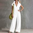 thumbnail image 6 of TEAJOPSUU Womens Cap Sleeve Collared Jumpsuits Zip Front Wide Leg Long Rompers with Pockets Turn Down Collar Summer Casual Daily Wear White, 6 of 6