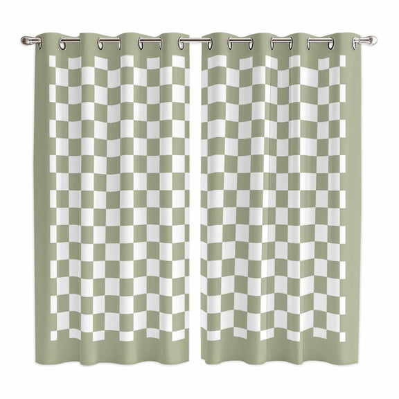 Sage Green Plaid Kitchen Curtains 63 Inch Length, Farmhouse Green White Checkered Lace Grommet Top Bedroom Living Room Curtains, Light Filtering Cafe Curtain Drapes 2 Panels Set 84''x63''