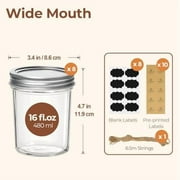 Wide Mouth Mason Jars 16oz - 8 Pack, Pint Mason Jars with Lids and Seal Bands, Glass Canning Jars for Pickling, Jam, Jelly, Honey, Salad, Desert, Shower Wedding Favors, DIY Candles Decor