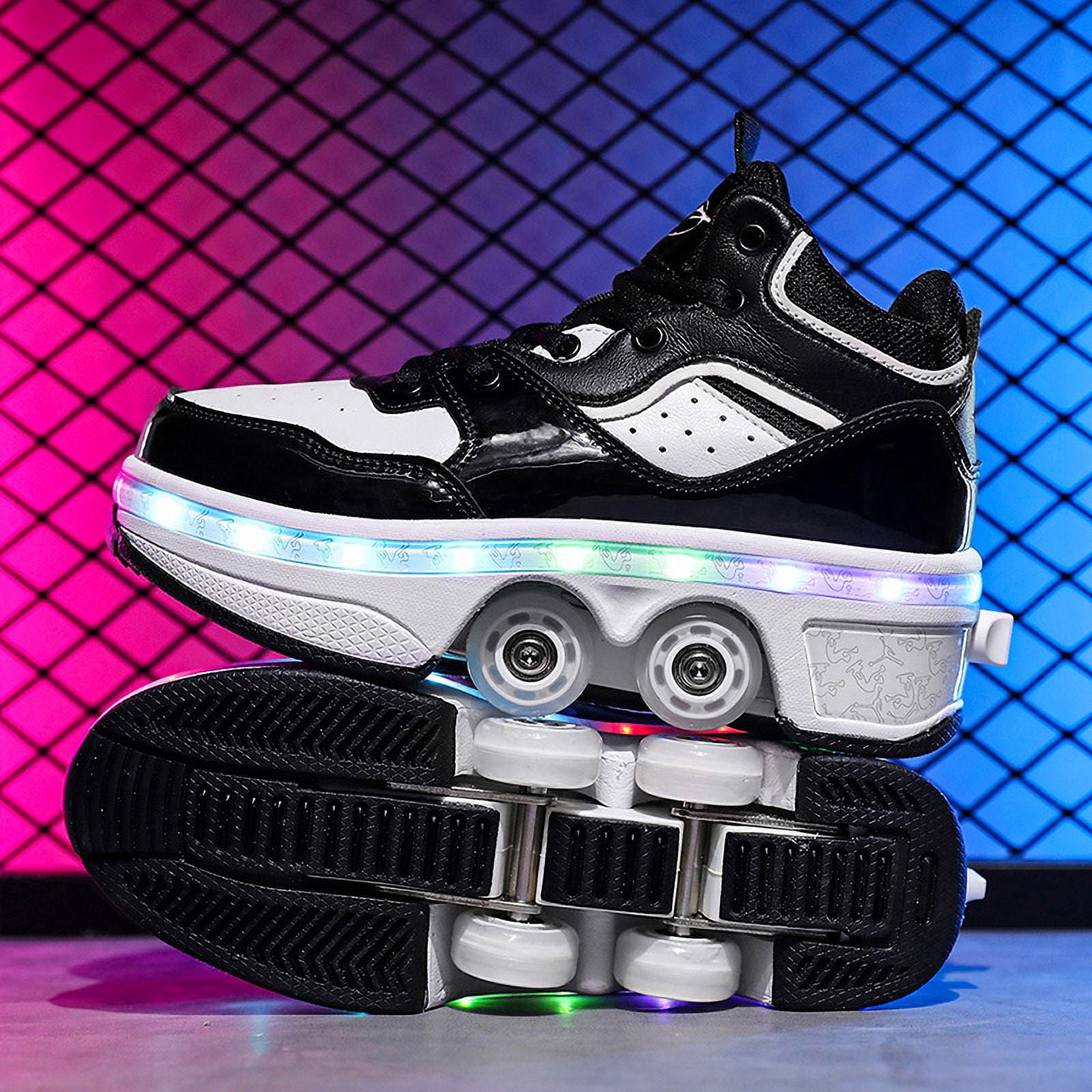 Roller Skates for Women Men, Shoes with Wheels for Girls, Kick Rollers Shoes Retractable for Boys, Adult Parkour Quad Roller Shoes, Inline Skates Children's Outdoor Skates