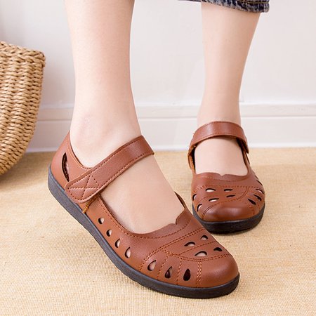 

ERTUTUYI Flat Toe Casual Out Breathable Women Solid Color Shoes Hook&Loop Hollow Comfortable Single Fashion Round Women s Casual Shoes Yellow 40