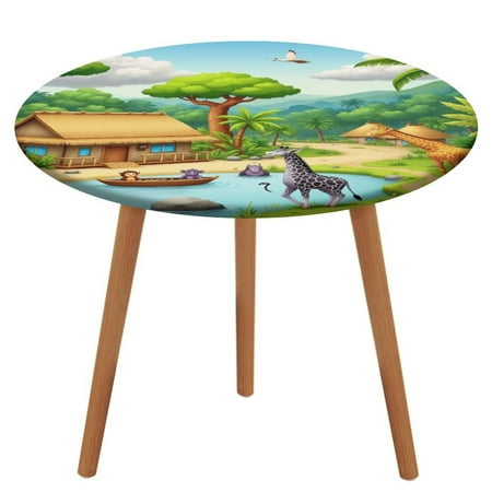 

Safari Animals by Hut Round Fitted Tablecloth Elastic Table Cover Waterproof Dining for Indoor Outdoor Decor Table Cloth L-50 -54