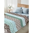 thumbnail image 4 of Boho Geometric California King Size Flat Sheet, Wrinkleproof & Fadeproof Cooling Flat Bed Sheet Only, Turquoise Green Brown Tribal Stripes Breathable Soft Bedding Top Sheets 108 x 98 Inches, 4 of 8