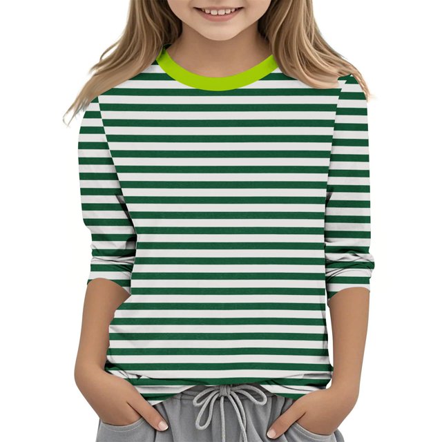 Dealovy Chemises à Manches 3/4 pour Filles Été Col Rond Rayé Habillé Décontracté Imprimé Ample Tunique Confortable