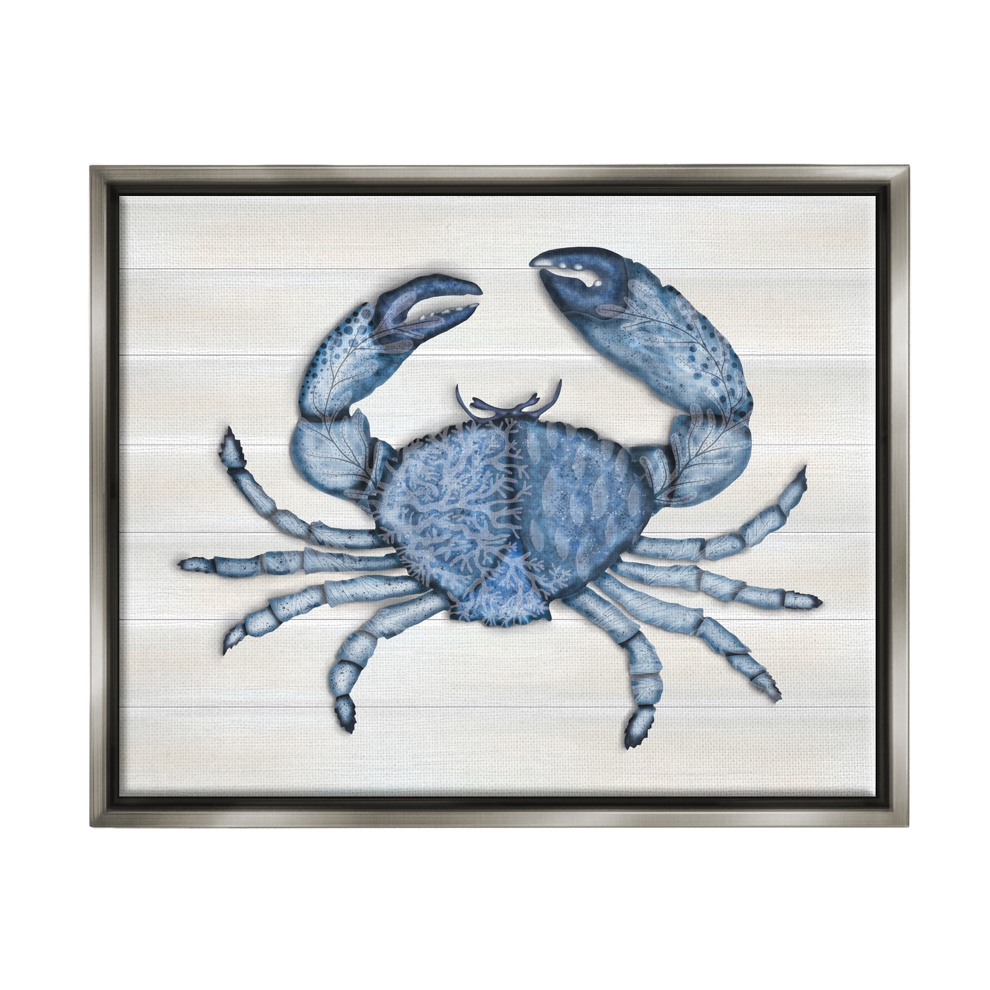 Stupell Industries Detailed Blue Crab Grainy Pattern Aquatic Botanicals Graphic Art Luster Gray Floating Framed Canvas Print Wall Art, Design by Darlene Seale