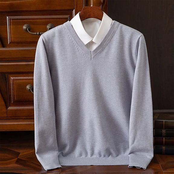 Lepsheexh Pullover Sweater for Men Men's Fashionable Solid Color Pullovers V-neck Knitted Sweaters Casual Long Sleeved Slim Sweaters Fall Winter Trendy Sweaters