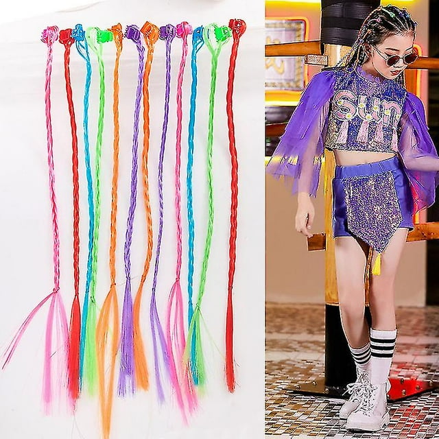 Ensemble de 12 Extensions de Cheveux Néon, Extensions de Cheveux pour Enfants avec Pinces à Cheveux