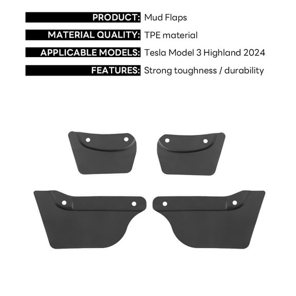 For Tesla Model 3 Highland 2024 Wheel Mud Flaps Splash Guards MudFlaps Front Rear Fender New Upgrade TPE Mudguards Protector