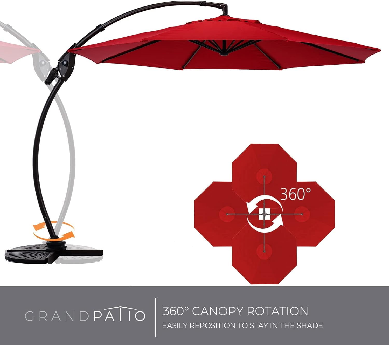 Grand Patio 11 ft Deluxe Outdoor Offset Umbrella with 360° Rotation, Cantilever Large Umbrella for Patio Pool Garden, Red