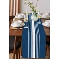 thumbnail image 4 of ERUNPONLY Navy Blue White Stripe Table Runner - 60 Inch Long Modern Rustic Vertical Striped Cotton and Linen Blended Dress Scarves Farmhouse Table Runner for Kitchen Dining, Coffee Table, 13"x60", 4 of 8