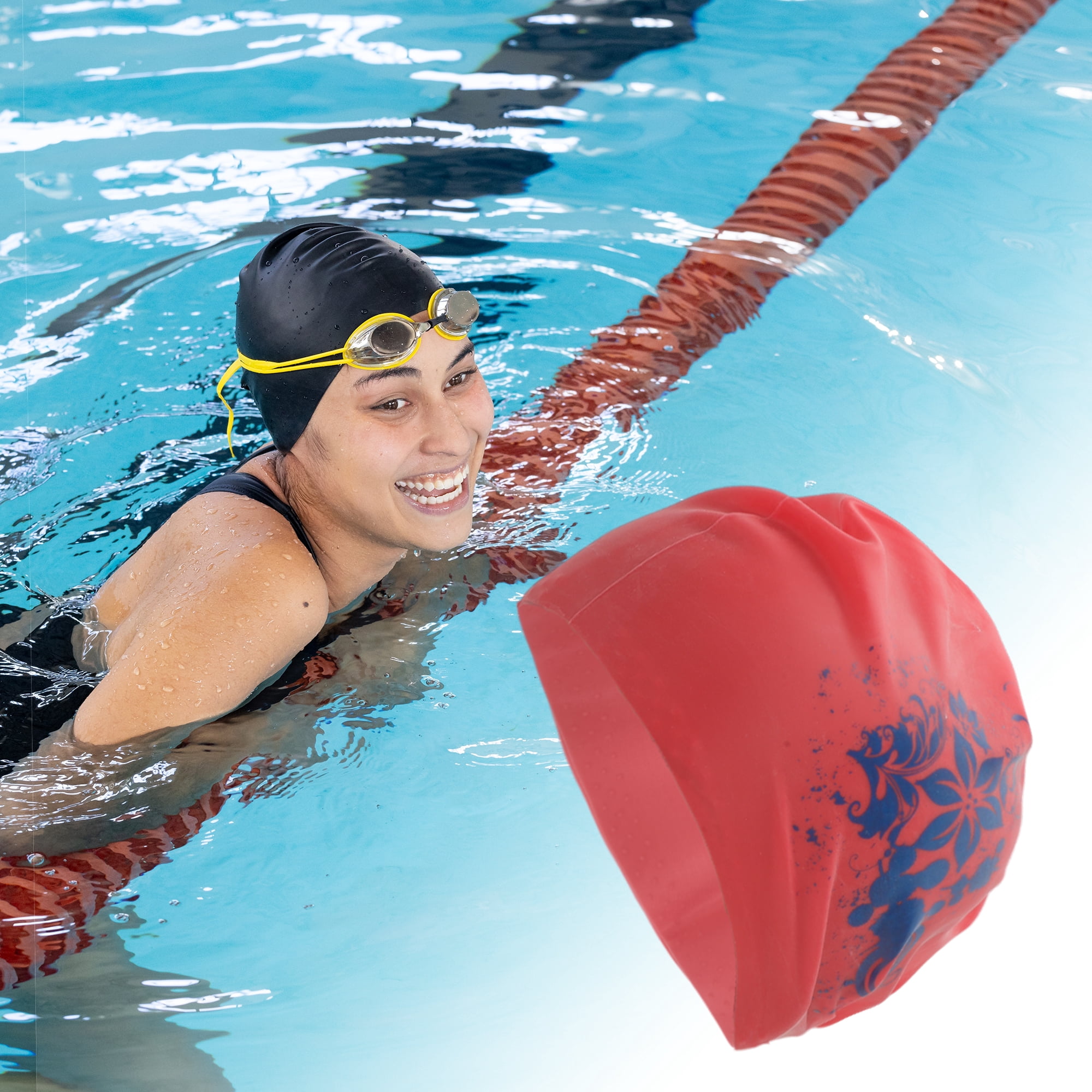 Unique Bargains Floral Pattern Swim Cap 1Pc Red