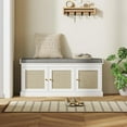 thumbnail image 2 of Kadyn Ottoman Bench with Woven Rattan Doors, Cushion and Adjustable Shelves, Upholstered Bench for Entryway, Hallway, White, 2 of 6