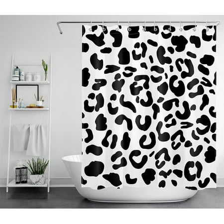 Fortunenine Cow Print Shower Curtain, Black Spots On Fabric Shower Curtain