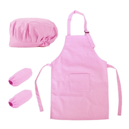 Kids Laminated Apron Opromo Colorful Cotton Canvas Kids Apron, Chef Hat and Oversleeve Set, Party Favors(S-XXL)-light pink-L ()