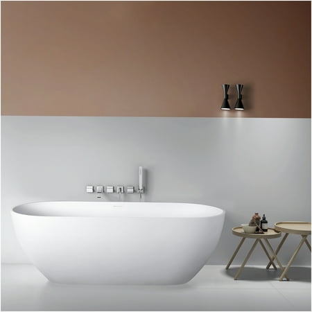 JERFIT 68.9" Freestanding Soaking Bathtub, Modern Matte White Stone Resin Tub for Bathroom