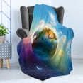 thumbnail image 4 of Earth Soft Flannel Fleece Throw Blanket, Earth Outer Space Scene in Vibrant Color Enchanted Cosmos Atmosphere Image Print, Cozy Plush for Indoor and Outdoor Use, 50" x 60", Blue Violet, by Ambesonne, 4 of 5
