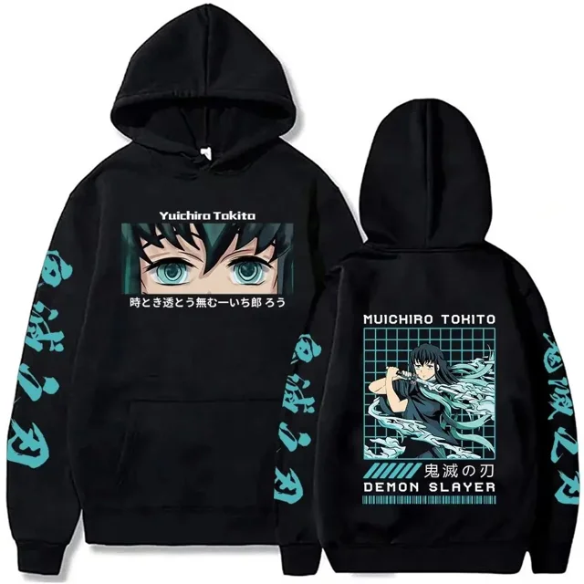 Sudadera con capucha de Anime Demon Slayer, suéteres, sudaderas con estampado gráfico de Muichiro Tokito, ropa de calle informal de hip hop