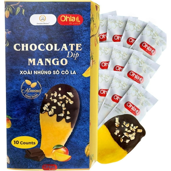 Amazin Choices Almond Chocolate Dried Mango, Gluten Free, Vegan, Non GMO, 10-Pack