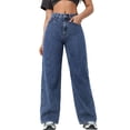 thumbnail image 2 of Women Straight Leg Jeans High Waisted Stretchy Wide Leg Boyfriend Jeans Denim Pants XS, 2 of 9