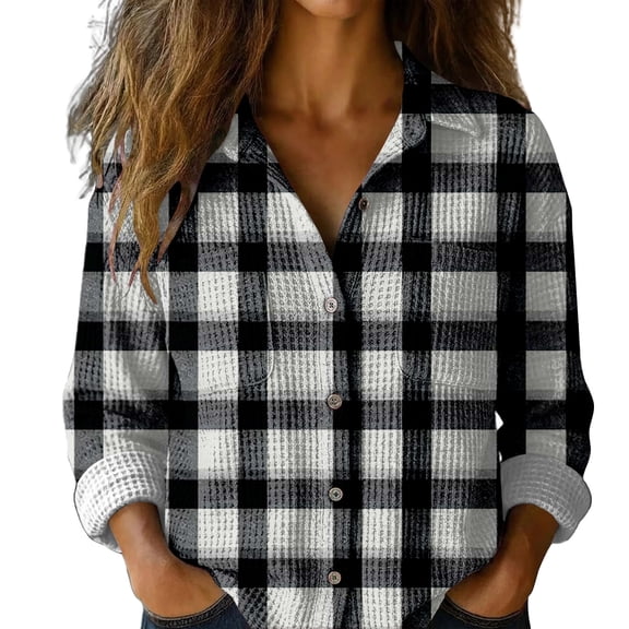 QASIEATN Womens and Girls Long Sleeve Flannel Shirt Casual Button Down Plaid Shirts 3 Months Adult 2XL
