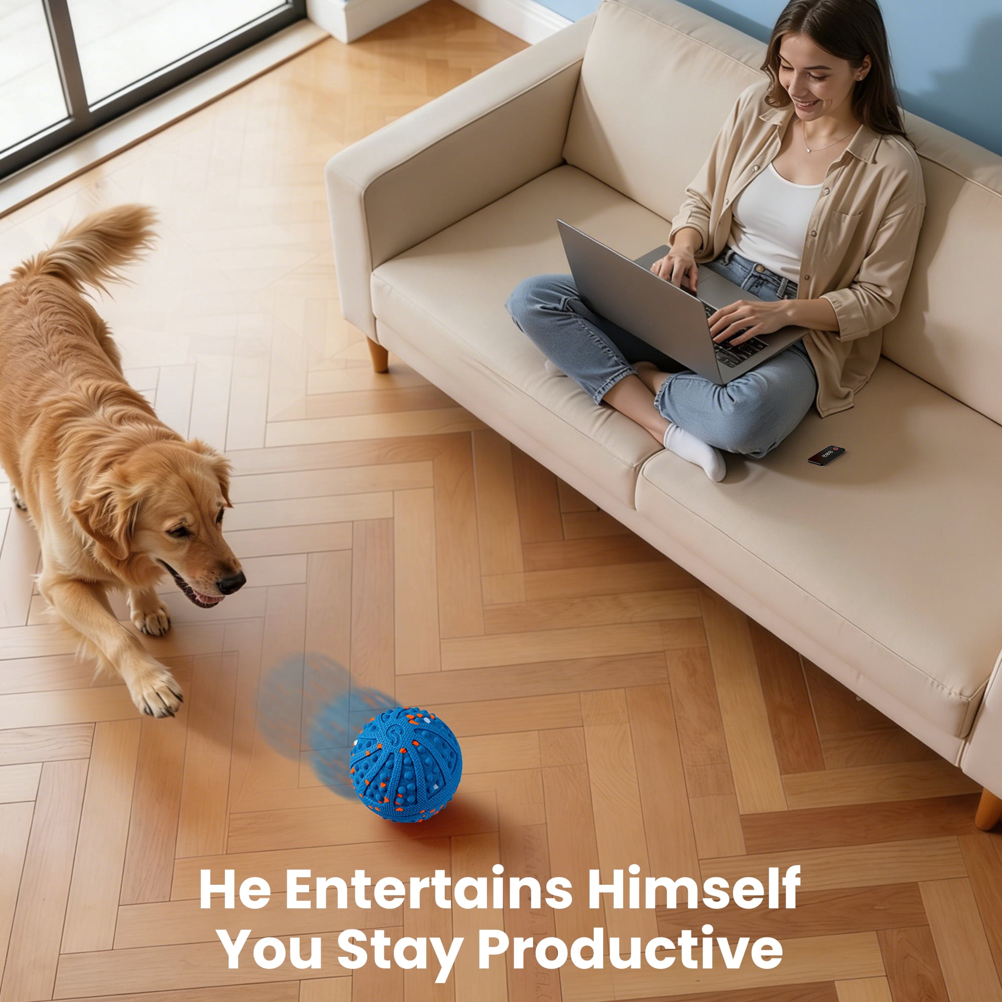Vacqueen Interactive Automatic Rolling Dog Ball, ETPU Waterproof with Remote Control Dog Toys,Blue