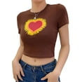 thumbnail image 2 of KOMOO Women Short Sleeve Crop Top Heart Print T-shirt Round Neck Tops Streetwear Tee Plus Size, 2 of 8
